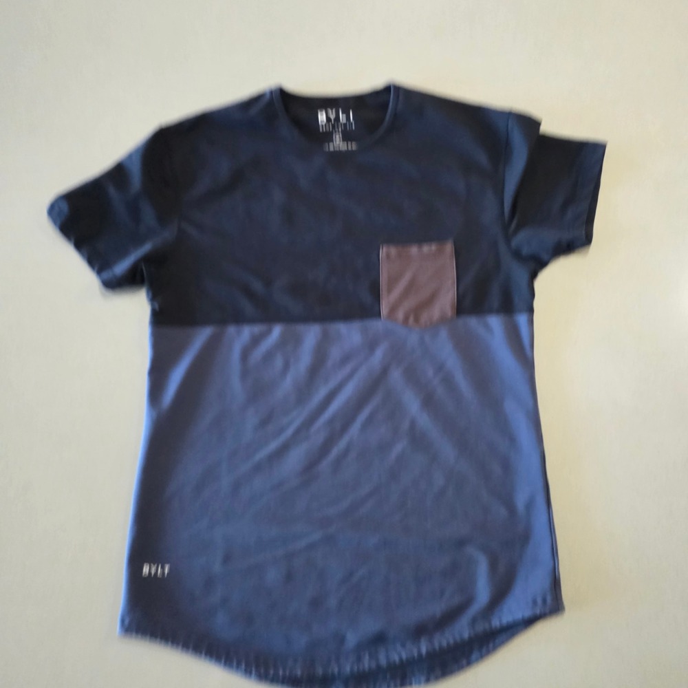 BYLT Basics Drop Cut Lux Pocket Tee Mens Medium Colorblock Blue Black Brown